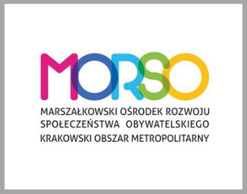 Grafika z logotypem MORSO, Marszałkowski Ośrodek Rozwoju Społeczeństwa Obywatelskiego, Krakowski Obszar Metropolitarny