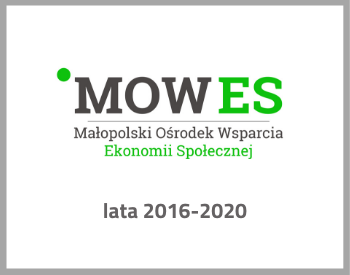 grafika z logotypem Małopolskiego Ośrodka Wsparcia Ekonomii Społecznej i tekstem lata 2016-2020