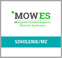grafika z logotypem Małopolskiego Ośrodka Wsparcia Ekonomii Społecznej i tekstem szkolenie Małopolska Zachodnia