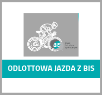 Grafika z rowerzystą i tekstem Odlottowa jazda z BIS
