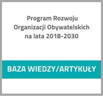 Grafika z tekstem: Program Rozwoju Organizacji Obywatelskich na lata 2018-2030. Baza wiedzy, artykuły