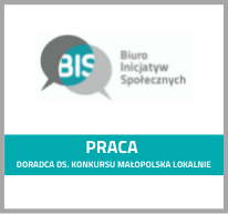 Grafika z logotypem Fundacji Biuro Inicjatyw Społecznych i tekstem: Praca doradca do spraw konkursu Małopolska Lokalnie
