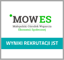 grafika z logotypem Małopolskiego Ośrodka Wsparcia Ekonomii Społecznej i tekstem Wyniki rekrutacji JST