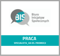 Grafika z logotypem Fundacji Biuro Inicjatyw Społecznych i tekstem: Praca specjalista, specjalistka do spraw promocji