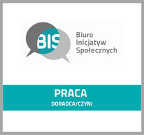 Grafika z logotypem Fundacji Biuro Inicjatyw Społecznych i tekstem: Praca doradca, doradczyni