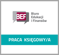 Grafika z logotypem Biura Edukacji i Finansów i tekstem: Praca księgowy, księgowa