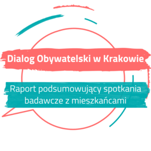 Grafika z tekstem. Dialog Obywatelski w Krakowie. Raport podsumowujące spotkania badawcze z mieszkańcami