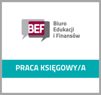 Grafika z logotypem Biura Edukacji i Finansów i tekstem: Praca księgowy, księgowa